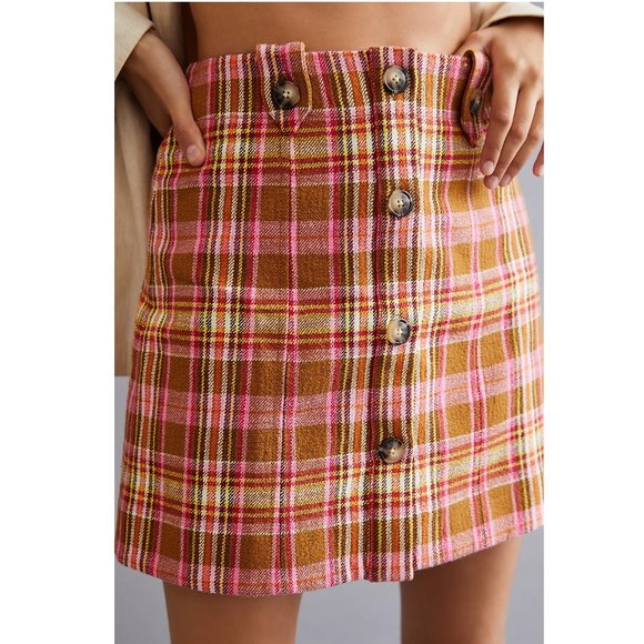 Anthropologie Dresses & Skirts - Anthropologie Maeve Button-Front Mini Skirt Pink Plaid - Medium